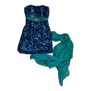 Karishma GALA Formal Sequins Mini Dress Gown Formal Size 4 Peacock with train